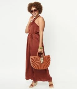 LUSH Rust Brown Halter Jumpsuit