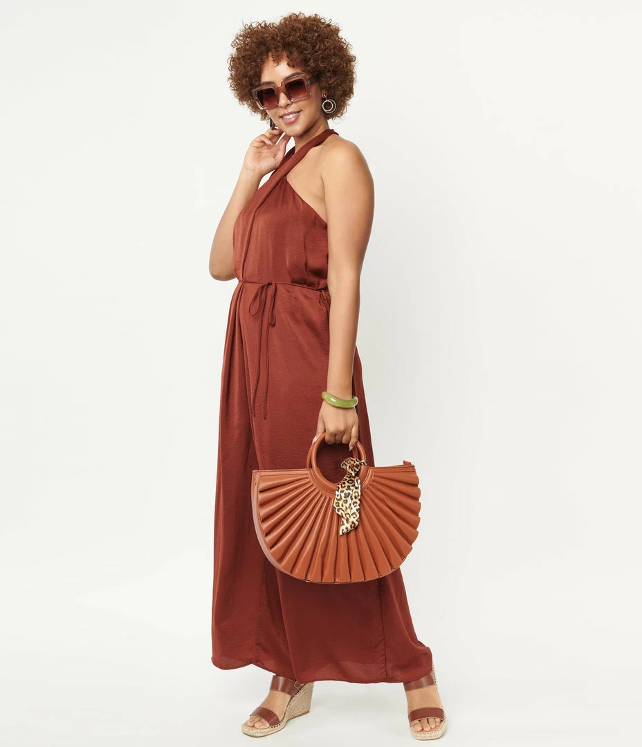 LUSH Rust Brown Halter Jumpsuit