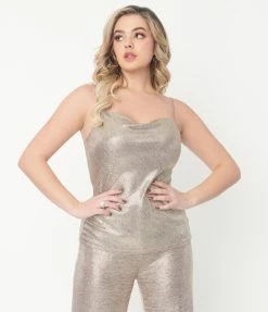 LUSH Silver Cowl Neck Top Sale