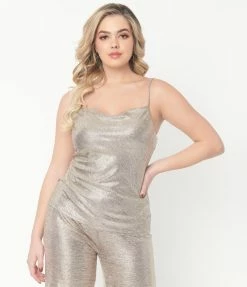 LUSH Silver Cowl Neck Top Sale