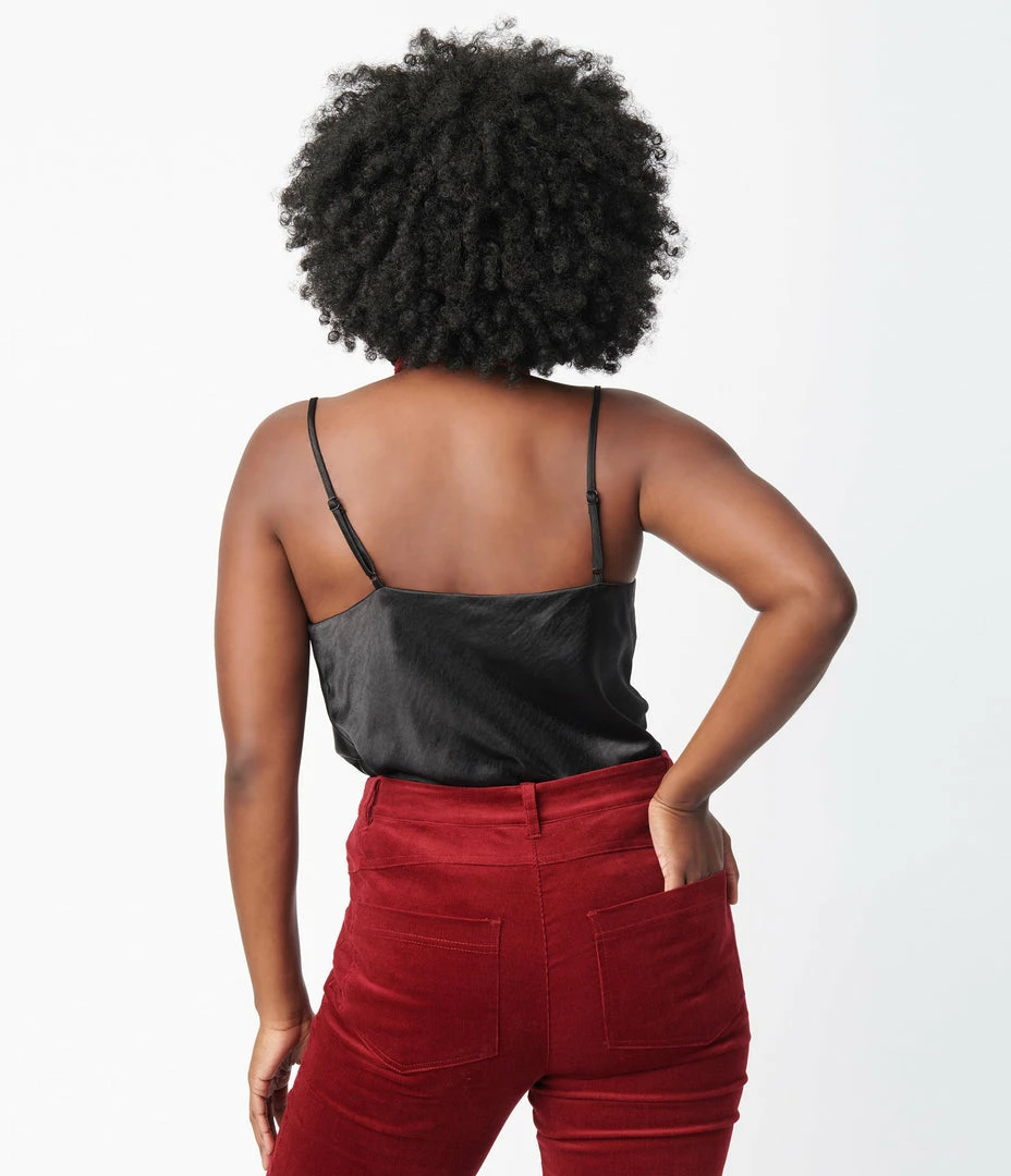 LUSH Black Satin Cowl Neck Top