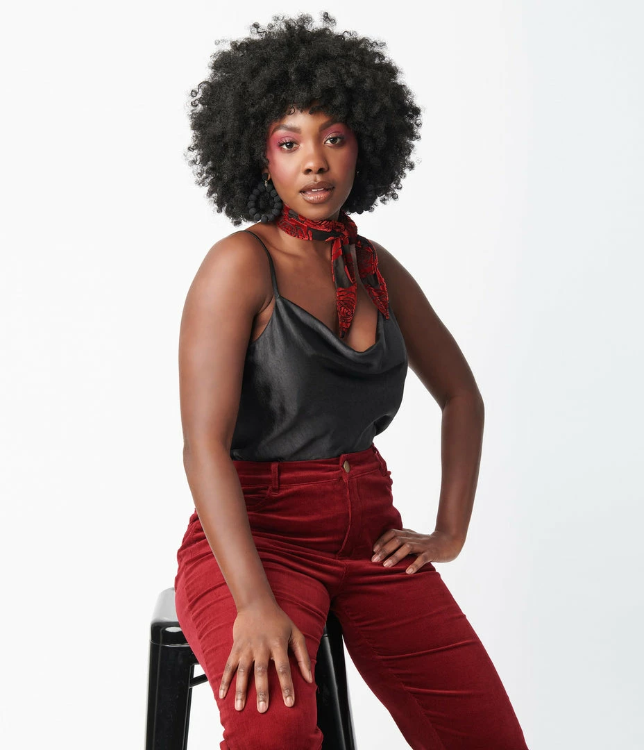 LUSH Black Satin Cowl Neck Top