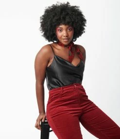 LUSH Black Satin Cowl Neck Top