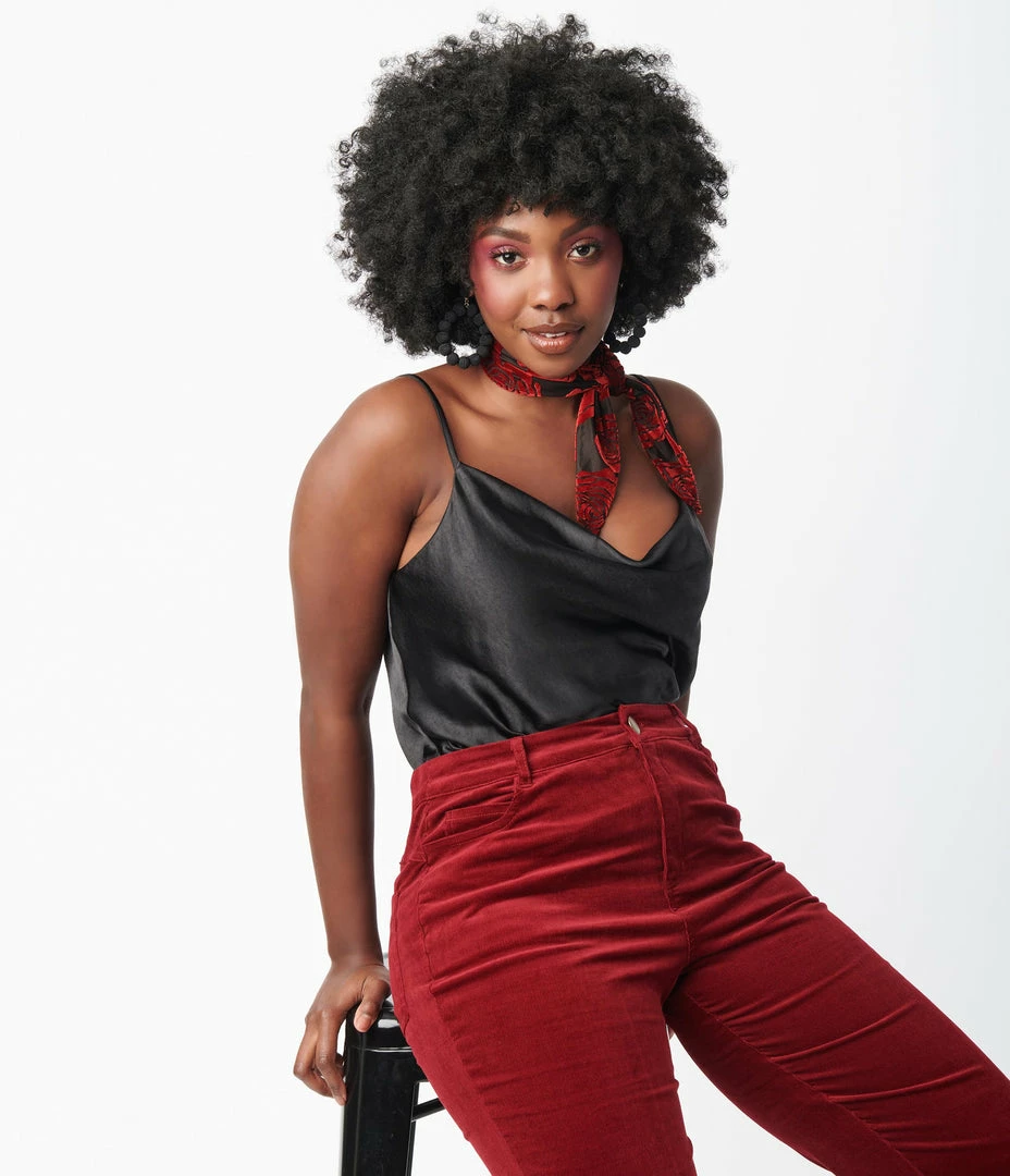 LUSH Black Satin Cowl Neck Top