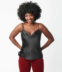 LUSH Black Satin Cowl Neck Top