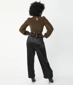 LUSH Sale Black Satin Wide Leg Pants