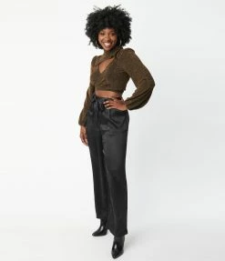 LUSH Sale Black Satin Wide Leg Pants