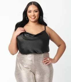 LUSH Sale Plus Size Black Cowl Neck Top
