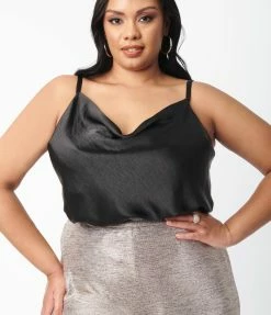 LUSH Sale Plus Size Black Cowl Neck Top