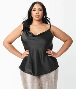LUSH Sale Plus Size Black Cowl Neck Top