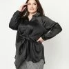 LUSH Sale Plus Size Black Faux Wrap Peplum Blouse