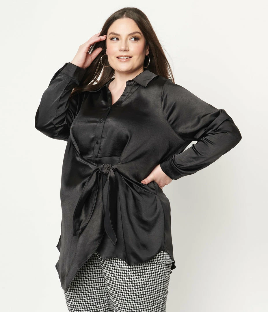 LUSH Sale Plus Size Black Faux Wrap Peplum Blouse