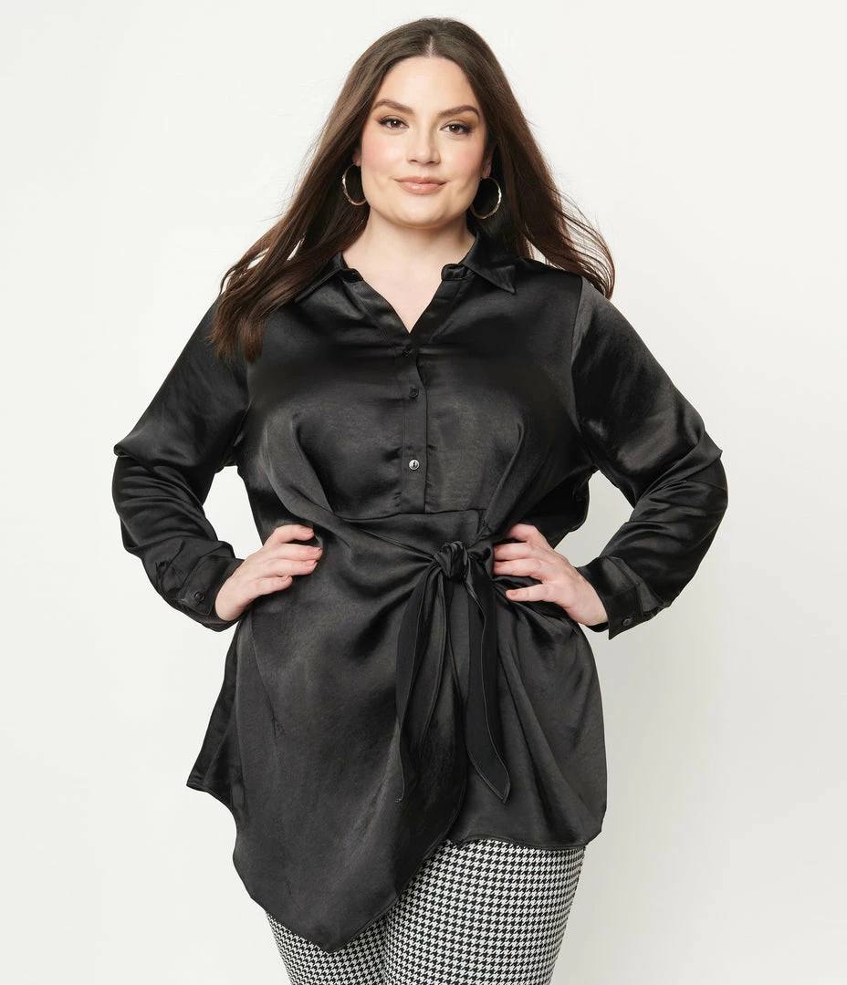 LUSH Sale Plus Size Black Faux Wrap Peplum Blouse