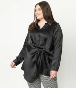 LUSH Sale Plus Size Black Faux Wrap Peplum Blouse