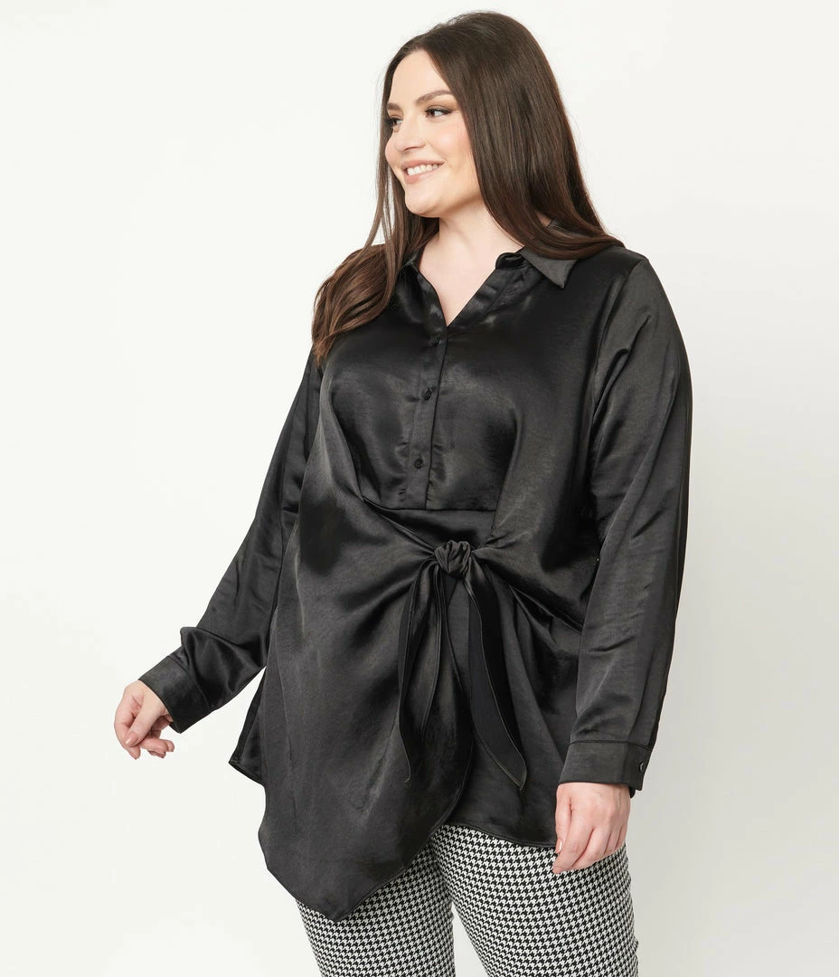 LUSH Sale Plus Size Black Faux Wrap Peplum Blouse