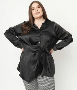 LUSH Sale Plus Size Black Faux Wrap Peplum Blouse