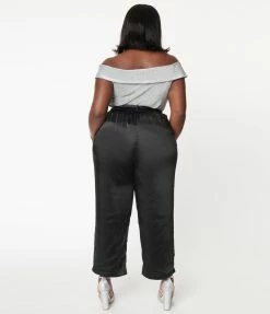 LUSH Sale Plus Size Black Satin Wide Leg Pants
