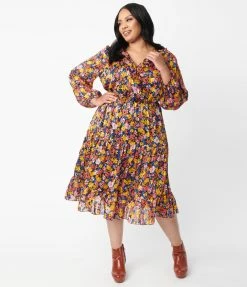 LUSH Plus Size Multicolor Floral Midi Dress