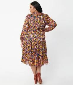 LUSH Plus Size Multicolor Floral Midi Dress