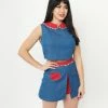 Sale Unique Vintage 1950s Chambray & Red Dotted Collar Bold Times Crop Top