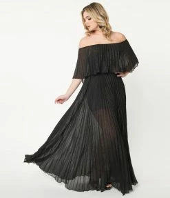 The Clothing Company Sale Black Sparkle Pleated Maxi Dress