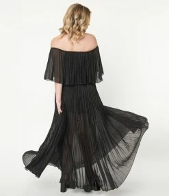 The Clothing Company Sale Black Sparkle Pleated Maxi Dress