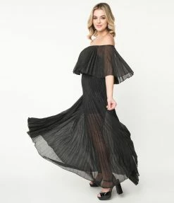 The Clothing Company Sale Black Sparkle Pleated Maxi Dress