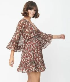 The Clothing Company Wine & Ivory Floral Print Flare Dress Sale