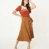 Flying Tomato Sale Camel Suede Midi Skirt