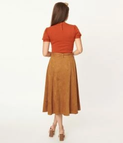 Flying Tomato Sale Camel Suede Midi Skirt