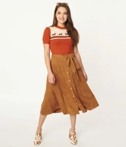 Flying Tomato Sale Camel Suede Midi Skirt