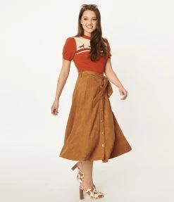 Flying Tomato Sale Camel Suede Midi Skirt