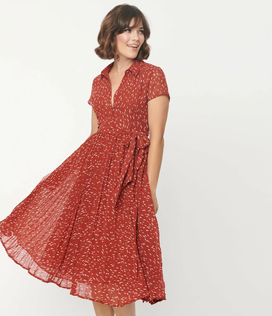 The Clothing Company Brick Red & Cream Abstract Spot Midi Dress Sale