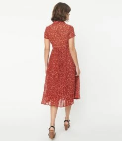 The Clothing Company Brick Red & Cream Abstract Spot Midi Dress Sale
