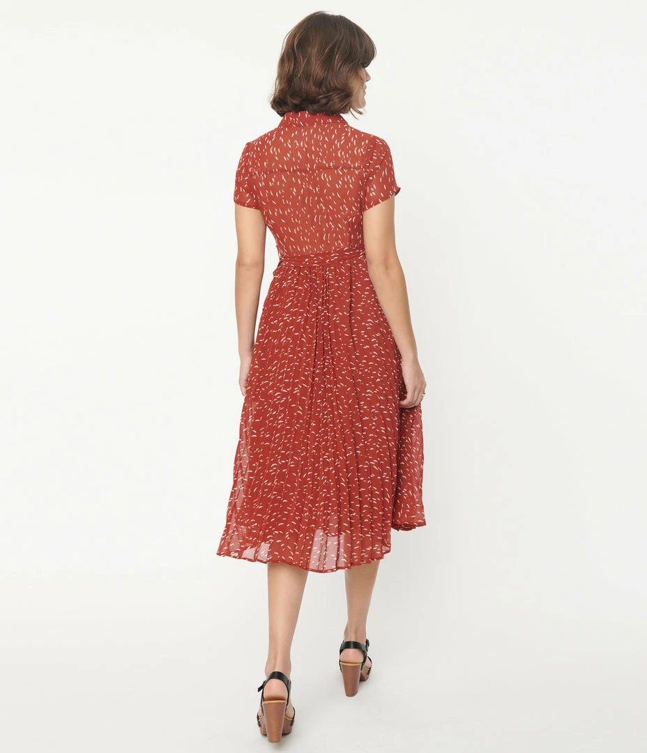 The Clothing Company Brick Red & Cream Abstract Spot Midi Dress Sale