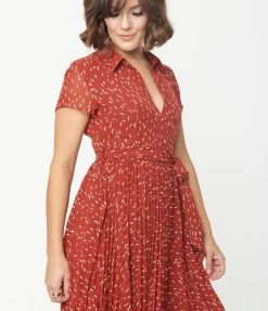 The Clothing Company Brick Red & Cream Abstract Spot Midi Dress Sale