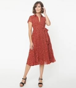 The Clothing Company Brick Red & Cream Abstract Spot Midi Dress Sale
