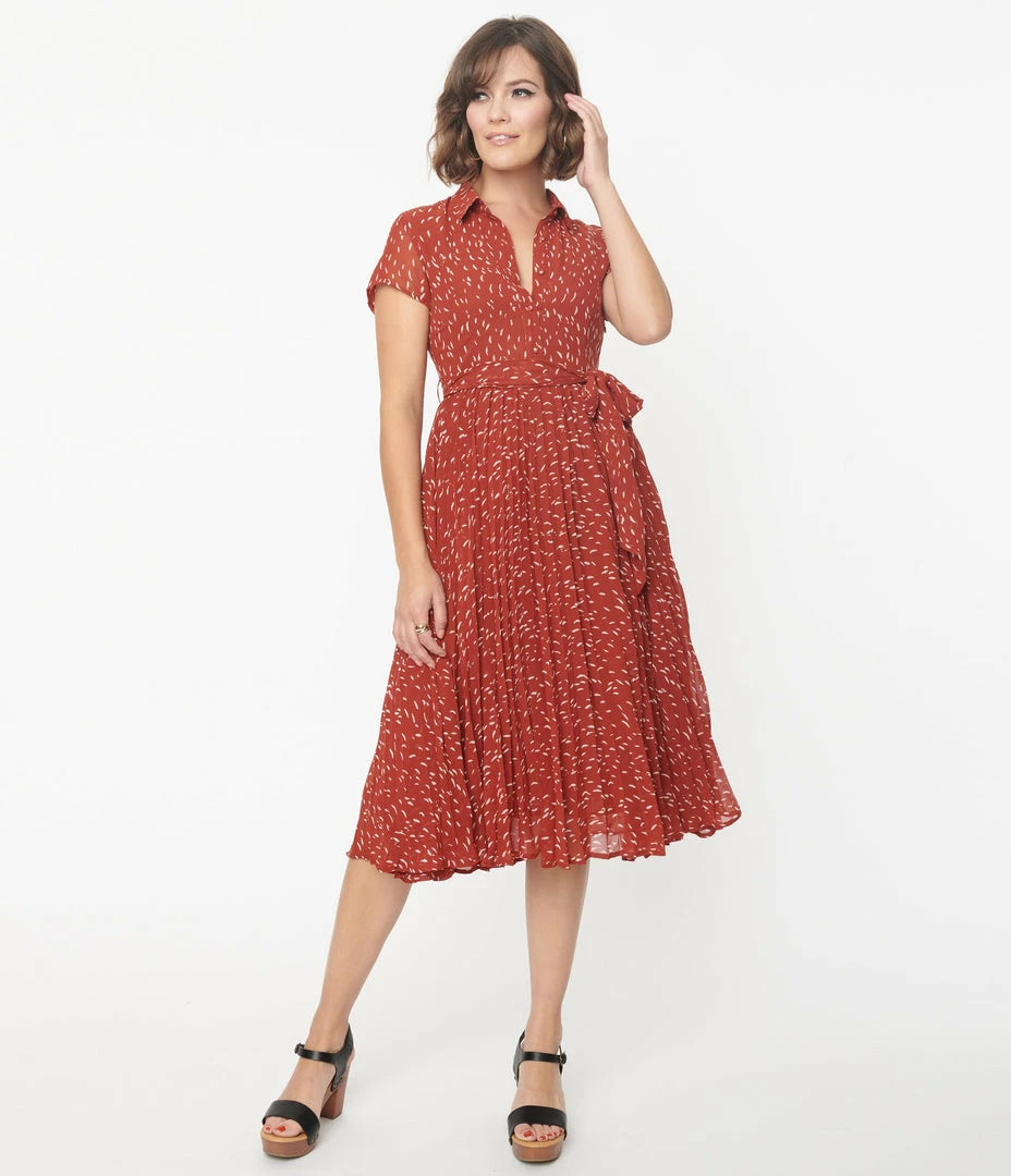 The Clothing Company Brick Red & Cream Abstract Spot Midi Dress Sale