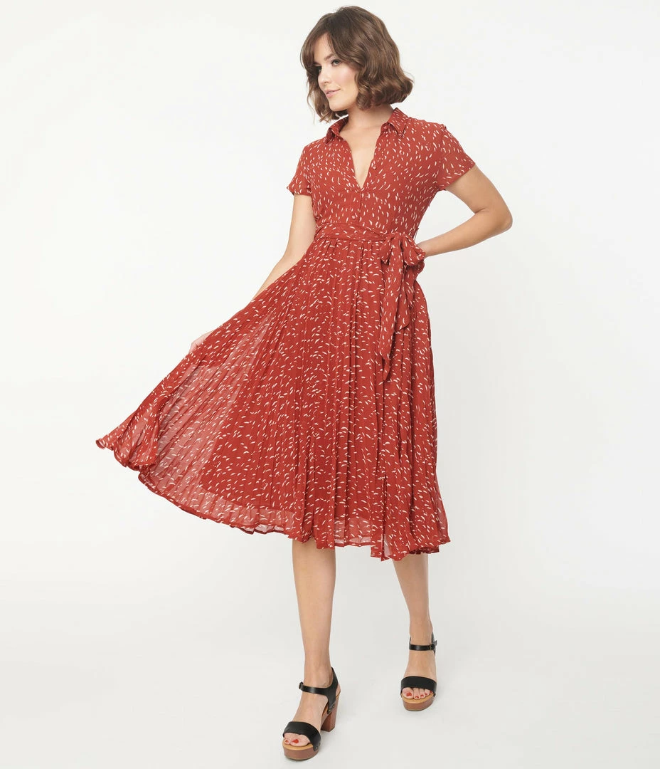 The Clothing Company Brick Red & Cream Abstract Spot Midi Dress Sale