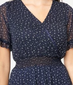 Tua Navy & Cream Abstract Spot Midi Dress