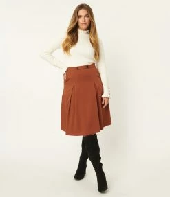 Tulip.B Sale Rust Brown Midi Skirt