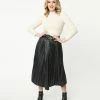 Flying Tomato Black Vegan Leather Belted Pleated Midi Skirt Sale