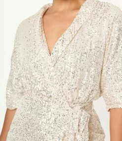 She+Sky Cream & Silver Sequin Wrap Romper