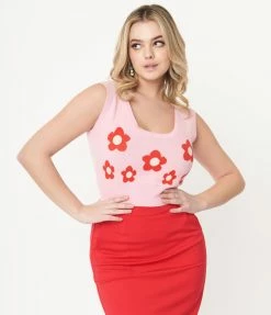Bailey Rose Pink & Red Daisy Crop Top Sweater Sale