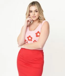Bailey Rose Pink & Red Daisy Crop Top Sweater Sale