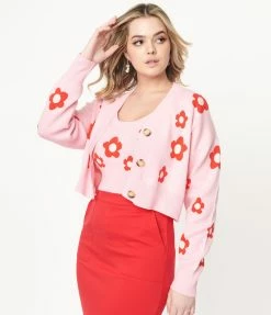 Bailey Rose Sale Pink & Red Daisy Cardigan