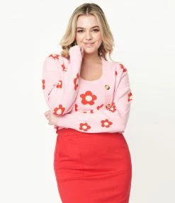 Bailey Rose Sale Pink & Red Daisy Cardigan