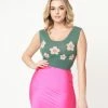 Bailey Rose Sale Teal Green & Mint Daisy Crop Top Sweater
