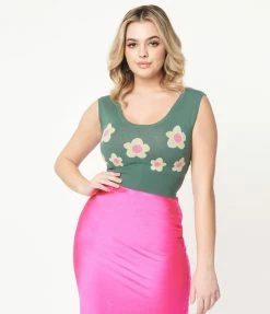 Bailey Rose Sale Teal Green & Mint Daisy Crop Top Sweater