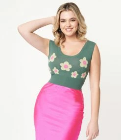 Bailey Rose Sale Teal Green & Mint Daisy Crop Top Sweater